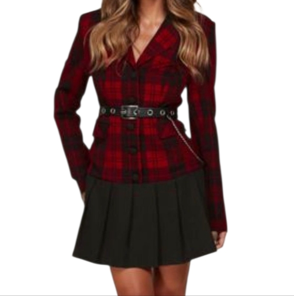 L'ATISTE Dresses & Skirts - Women's Long Sleeve Button Up Plaid Belted Mini Dress